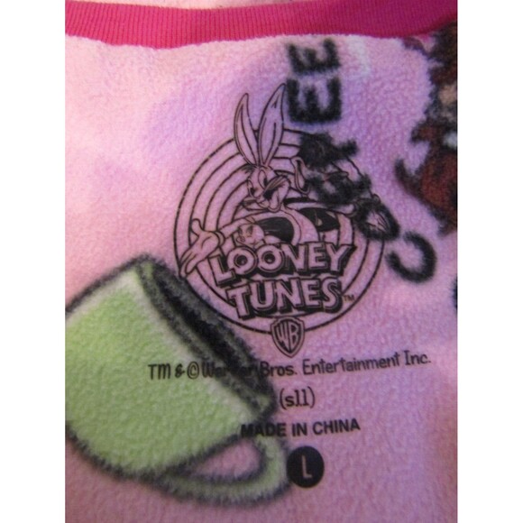 Taz Looney Tunes Sleepwear One Piece Pink Tasmanian Devil Coffee Warner Bros L - Picture 5 of 5
